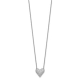 Sterling Silver Rhodium-plated CZ Satin Puffed Heart w/ 1in ext Necklace-WBC-QG5409-16.5