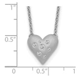 Sterling Silver Rhodium-plated CZ Satin Puffed Heart w/ 1in ext Necklace-WBC-QG5409-16.5