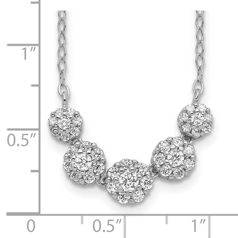 Sterling Silver Rhodium-plated 5-CZ Circles w/2in. Ext. Necklace-WBC-QG5418-16.5