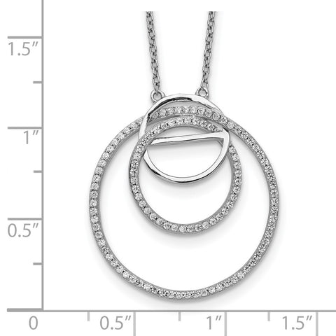 Sterling Silver Rhodium-plated CZ Loop Circles w/2 in. Ext. Necklace-WBC-QG5457-16