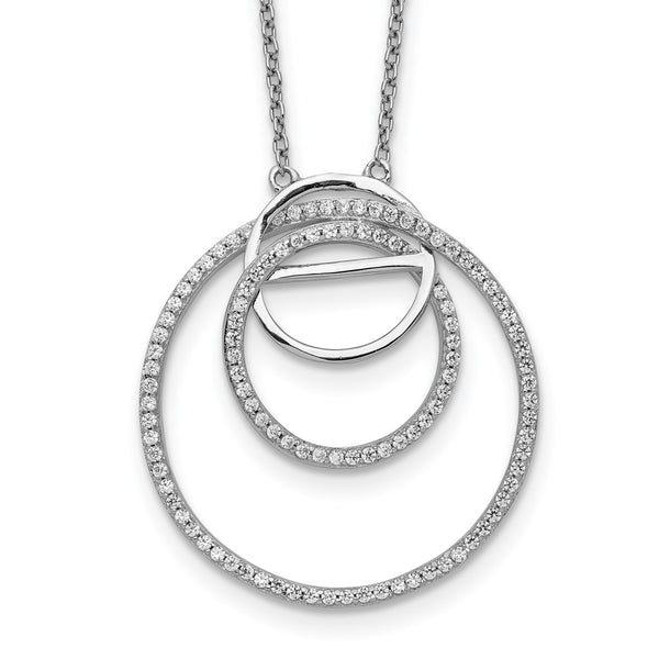 Sterling Silver Rhodium-plated CZ Loop Circles w/2 in. Ext. Necklace-WBC-QG5457-16