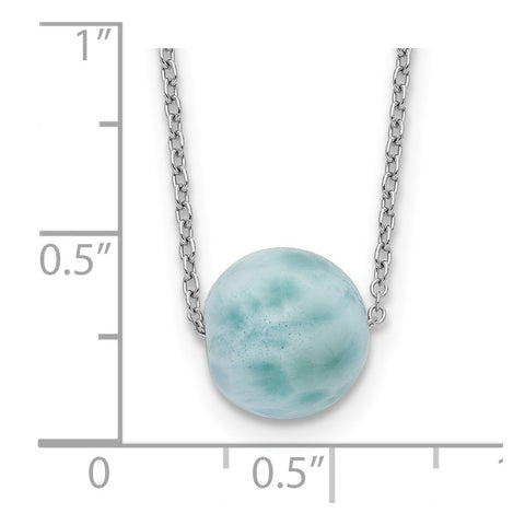 Sterling Silver Rhodium-plated Larimar Bead w/ 2in ext. Necklace-WBC-QG5466-16