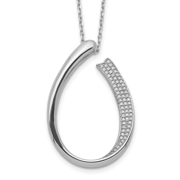 Sterling Silver Rhodium-plated CZ Micro Pave w/ 2in ext. Necklace-WBC-QG5482-16