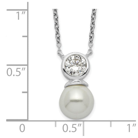 Sterling Silver CZ and Glass Pearl Necklace-WBC-QG5491-16