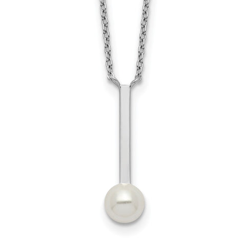 Sterling Silver Glass Pearl Vertical Bar Necklace-WBC-QG5495-16.5