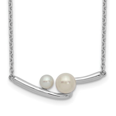 Sterling Silver Rhodium-plated FWC Pearl Bar w/ 1in ext Necklace-WBC-QG5507-16.5