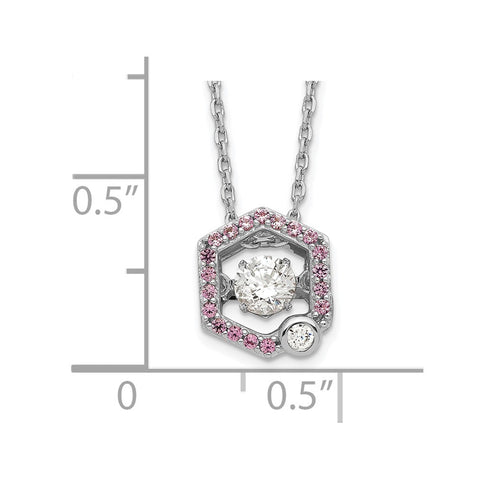 Sterling Silver Rhod-plated Moving CZ w/Pink CZ  w/2in ext Necklace-WBC-QG5541-16