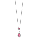 Sterling Silver RH-plated Pink Crystal Teardrop w/2in ext Necklace-WBC-QG5549-16