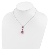 Sterling Silver RH-plated Pink Crystal Teardrop w/2in ext Necklace-WBC-QG5549-16