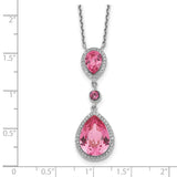 Sterling Silver RH-plated Pink Crystal Teardrop w/2in ext Necklace-WBC-QG5549-16