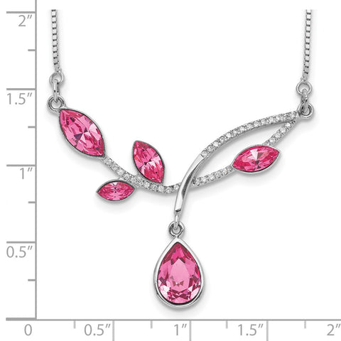 Sterling Silver RH-plated Pink Crystal Branch w/2in ext Necklace-WBC-QG5550-16