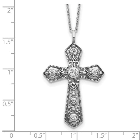 Sterling Silver CZ Fancy Cross w/2in ext. Necklace-WBC-QG5558-18