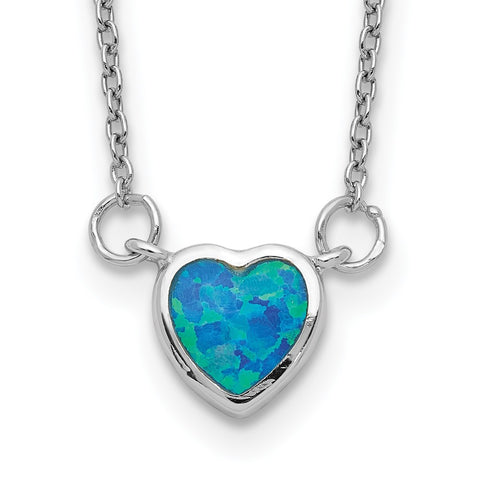 Sterling Silver Rhodium-plated Created Opal Heart w/ 4in ext. Choker-WBC-QG5559-12