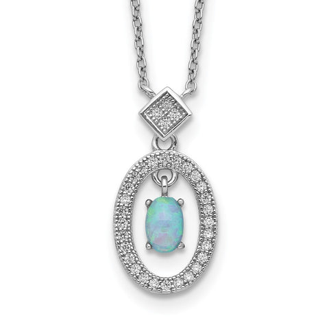 Sterling Silver Rhod-platd Created Opal and CZ w/ 2in ext. Necklace-WBC-QG5565-16