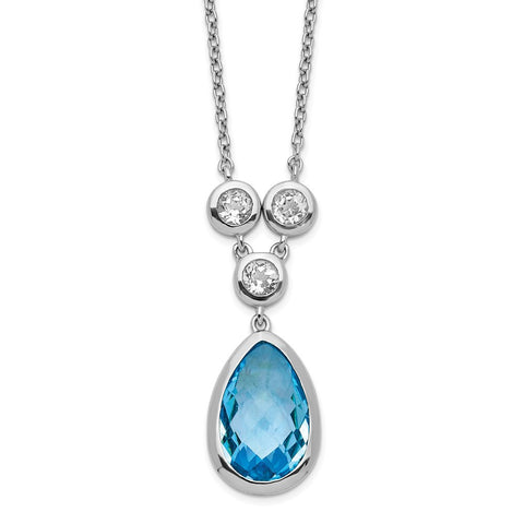 Sterling Silver Rhodium-plated White & Blue Topaz w/ 2in ext. Necklace-WBC-QG5566-16