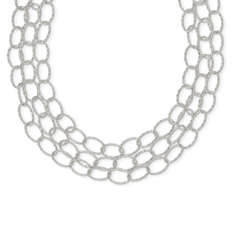 Sterling Silver Layered Hammered Fancy Link Necklace-WBC-QG5579-18