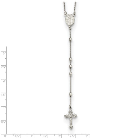 Sterling Silver Beaded Rosary with 1.25in .ext Necklace-WBC-QG5605-18