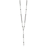 Sterling Silver Black Beaded Roseary with 1.25in .ext Necklace-WBC-QG5607-19