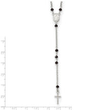 Sterling Silver Black Beaded Roseary with 1.25in .ext Necklace-WBC-QG5607-19