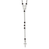 Sterling Silver Black Beaded Roseary with 1.25in .ext Necklace-WBC-QG5607-19