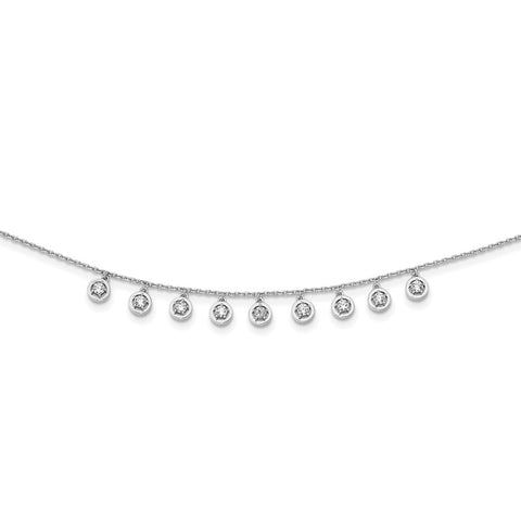 Sterling Silver CZ Circle Dangles 18in Necklace-WBC-QG5636-18