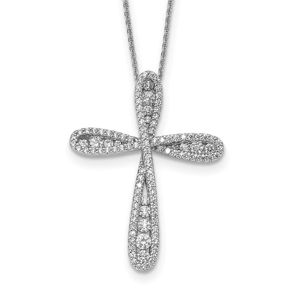 Sterling Silver CZ Cross Chain Slide 16in w/2in ext. Necklace-WBC-QG5646-16