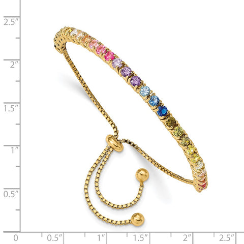 Sterling Silver 14k Flash-plated 3mm Colorful CZ Adjustable Bolo Bracelet-WBC-QG5659GP