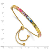 SS 14k Flash-plated 4mm Channel-Set Colorful CZ Adjustable Bolo Bracelet-WBC-QG5661GP