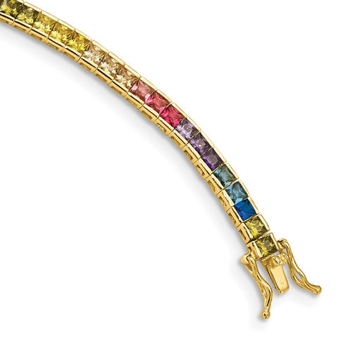 Sterling Silver 14k Flash-plated Channel-Set Colorful CZ Bracelet-WBC-QG5662GP-7.25