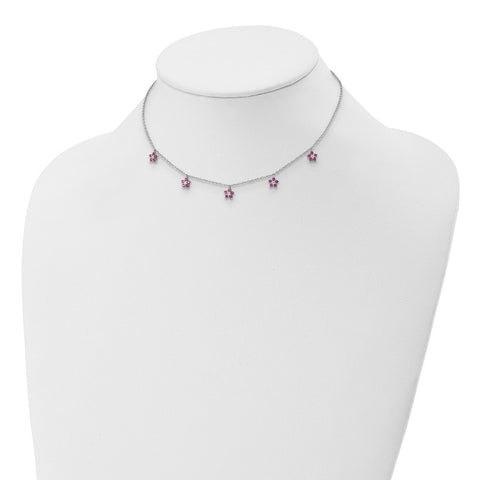 Sterling Silver Rh-Plated Clear & Red CZ w/ 2in Ext. Necklace Choker-WBC-QG5676-12.5
