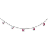 Sterling Silver Rh-Plated Clear & Red CZ w/ 2in Ext. Necklace Choker-WBC-QG5676-12.5