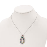 Sterling Silver Rhod-plated Colorful CZ Pear Shaped w/ 2in ext. Necklace-WBC-QG5699-16