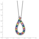 Sterling Silver Rhod-plated Colorful CZ Pear Shaped w/ 2in ext. Necklace-WBC-QG5699-16