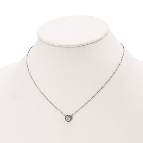 Sterling Silver Rhod-plated Cr. Opal & Colorful CZ Heart w/ 2in ext. Neckl-WBC-QG5701-16