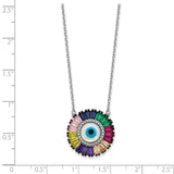 SS Rhodium-plated Colorful CZ & Glass Evil Eye w/ 2in ext. Necklace-WBC-QG5704-16