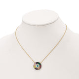 SS 14k Flash-plated Colorful CZ & Glass Evil Eye w/ 2in ext. Necklace-WBC-QG5704GP-16