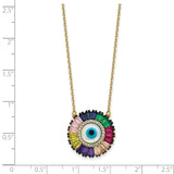 SS 14k Flash-plated Colorful CZ & Glass Evil Eye w/ 2in ext. Necklace-WBC-QG5704GP-16