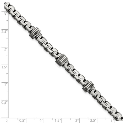 Sterling Silver Mens Black Rhodium-plated Brushed Textured Link Bracelet-WBC-QG5731-8.5