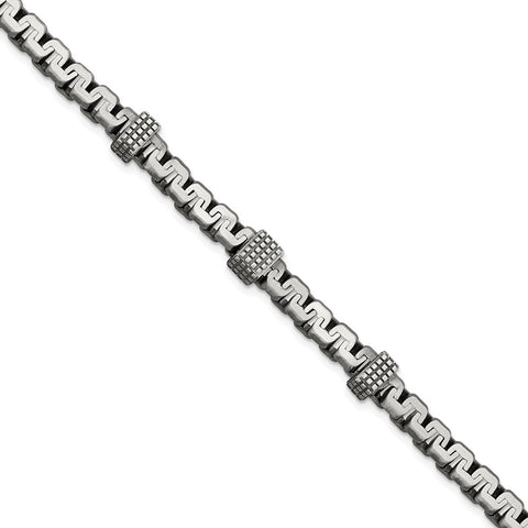 Sterling Silver Mens Black Rhodium-plated Brushed Textured Link Bracelet-WBC-QG5731-8.5