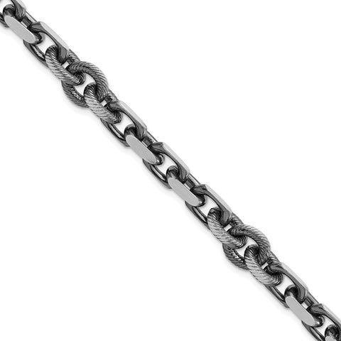 Sterling Silver Mens Black Rhodium-pltd Brushed Cable/Twisted Rolo Bracelet-WBC-QG5736-8.5