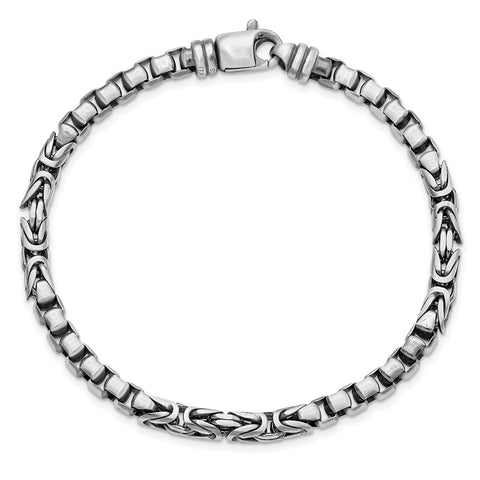 Sterling Silver Mens Black Rhodium-pltd Brush Byzantine/Box Link Bracelet-WBC-QG5737-8.5