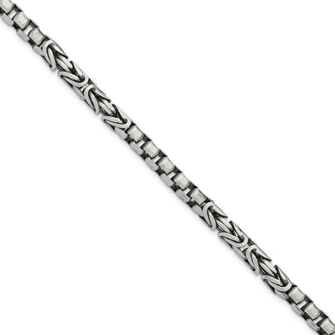 Sterling Silver Mens Black Rhodium-pltd Brush Byzantine/Box Link Bracelet-WBC-QG5737-8.5