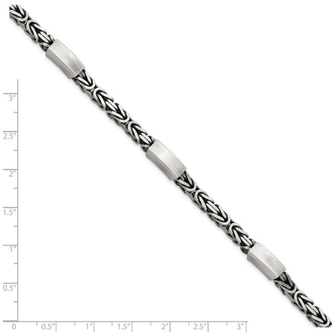 Sterling Silver Mens Black Rhodium-pltd Brushed Byzantine/Bar Link Bracelet-WBC-QG5738-8.5