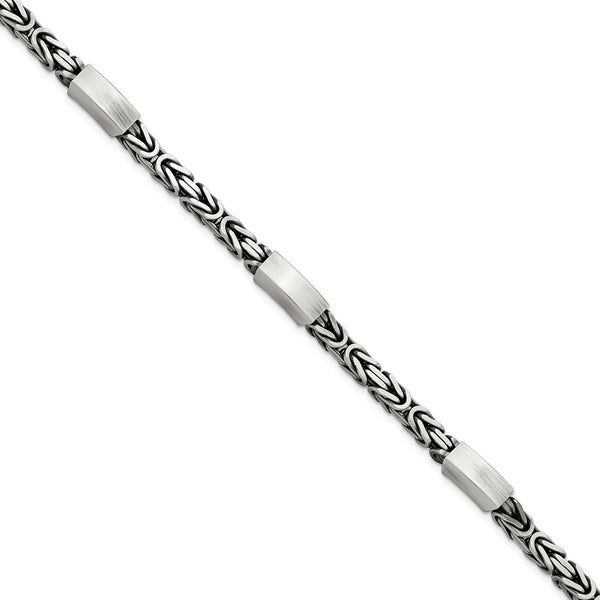 Sterling Silver Mens Black Rhodium-pltd Brushed Byzantine/Bar Link Bracelet-WBC-QG5738-8.5