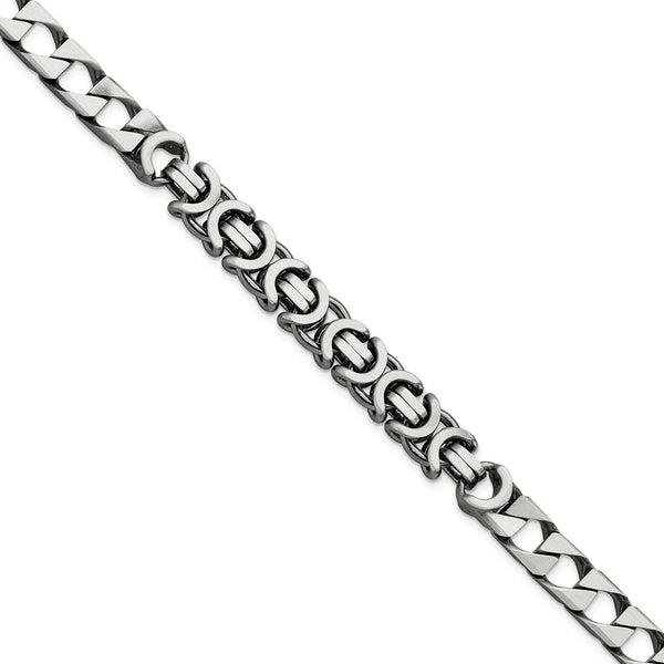 Sterling Silver Mens Black Rhodium-plated Brushed Curb/Circles Bracelet-WBC-QG5741-8.5