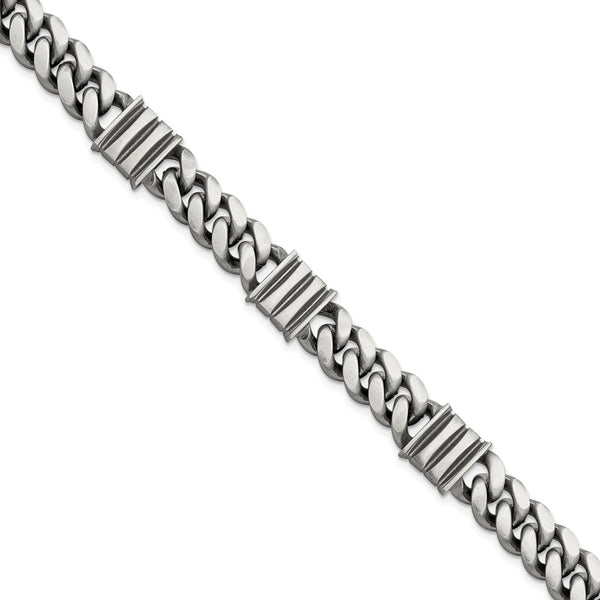 Sterling Silver Mens Black Rhodium-plated Brushed Curb/Bar Bracelet-WBC-QG5742-8.5