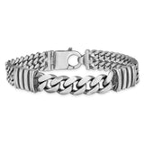 Sterling Silver Mens Black Rhodium-pltd Brush Double Curb Bracelet-WBC-QG5743-8.5