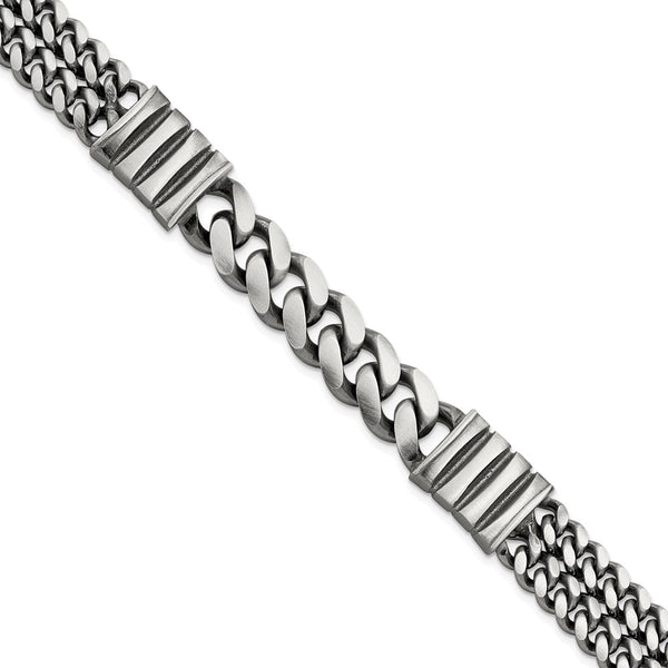 Sterling Silver Mens Black Rhodium-pltd Brush Double Curb Bracelet-WBC-QG5743-8.5