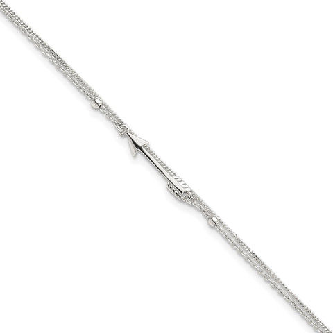 Sterling Silver 9in Plus 1in Ext. 2-strand Arrow and Bar Anklet-WBC-QG5747-9