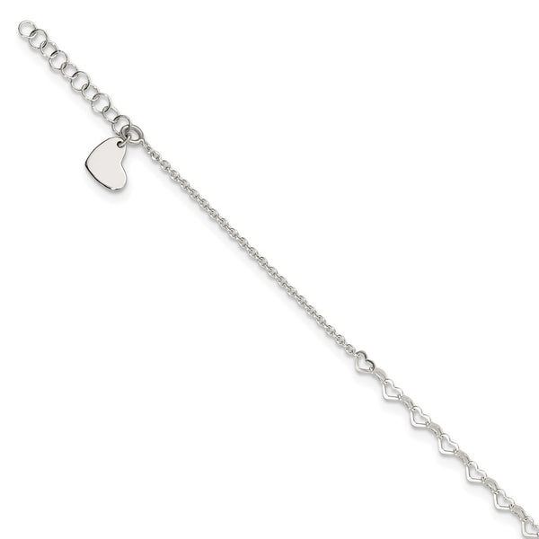 Sterling Silver Heart Link 9in Plus 1 in Ext. Anklet-WBC-QG5749-9